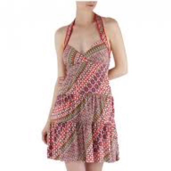 Guess Ruffle Halter Dress Multi Color Modern Print - Picture 6 of 6